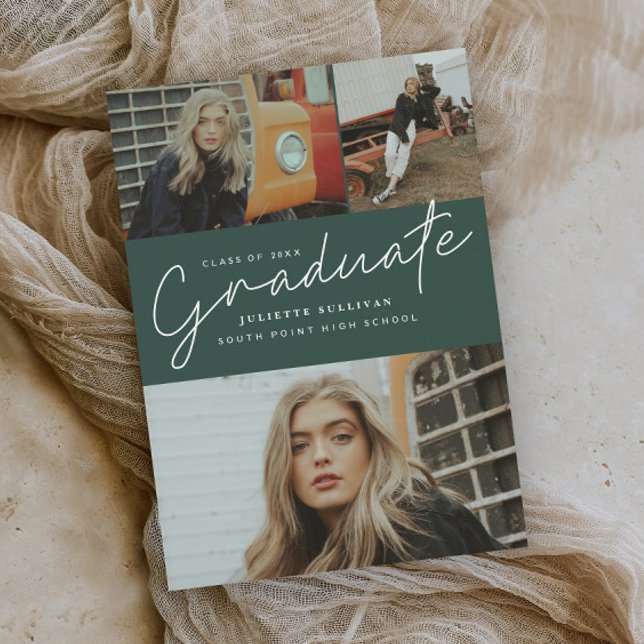 Modern Script 3 Photo Collage Graduation Party Invitation (Creator Uploaded)