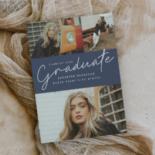 Modern Script 3 Photo Collage Graduation Party Invitation