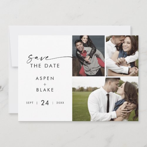 Modern Script 3 Photo Collage Save The Date