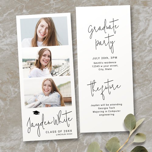 Modern Script 3 Photo Graduation Announcement