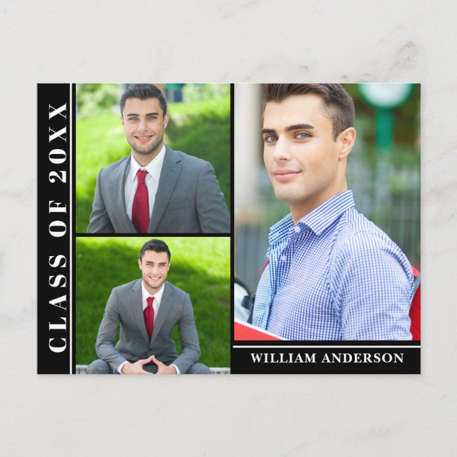 Modern Script 3 PHOTO Graduation Party Invitation Postcard (Front)