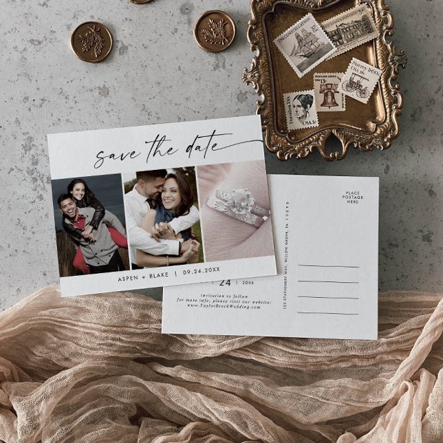 Modern Script 3 Photo Template Save the Date (Creator Uploaded)
