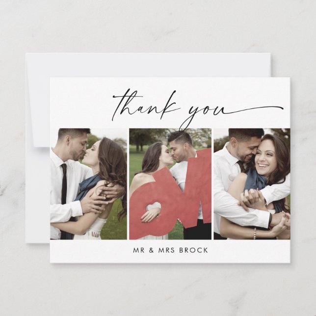 Modern Script 3 Photo Template Thank You Card (Front)