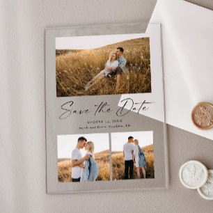 Modern Script 3 Photo Wedding Save the Date