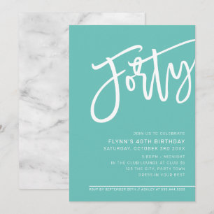 MODERN SCRIPT 40th birthday party mint green white Invitation