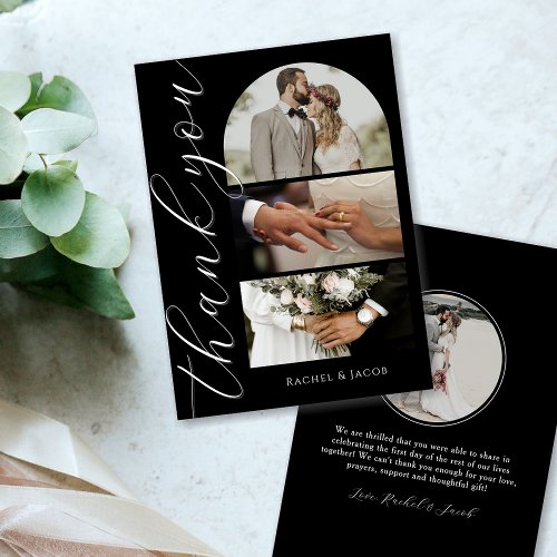 Modern Script 4_Photo Collage Arch Wedding Thank You Card