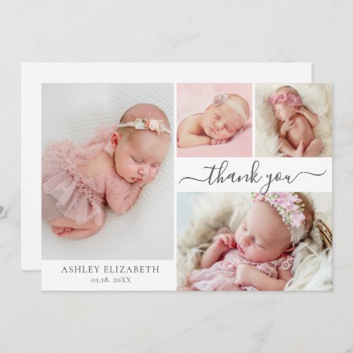 Modern Script 4 Photo Collage Baby Girl Thank You 