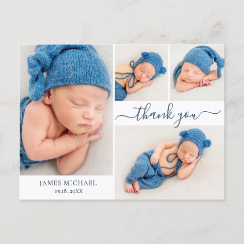 Modern Script 4 Photo Collage Baby Thank You  Postcard