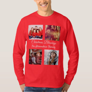 Modern Script 4 Photo Collage Family Christmas T-Shirt