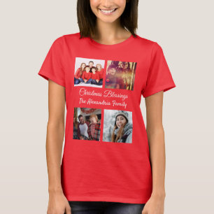 Modern Script 4 Photo Collage Family Christmas T-Shirt