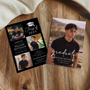 Modern Script 4 Photo Collage Graduation Party Invitation