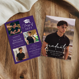 Modern Script 4 Photo Collage Graduation Party Invitation