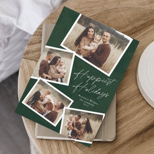 Modern Script 4 Photo Collage Happiest Holiday Card