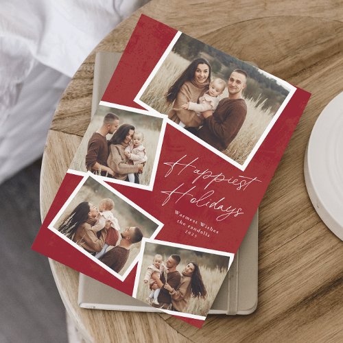 Modern Script 4 Photo Collage Happiest Holiday Card