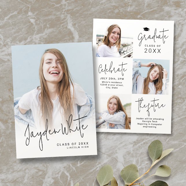 Modern Script 4 Photo Graduation Announcement (Modern Script 4 Photo Graduation Announcement)