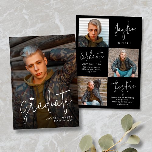 Modern Script 4 Photo Graduation Announcement