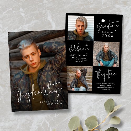 Modern Script 4 Photo Graduation Announcement