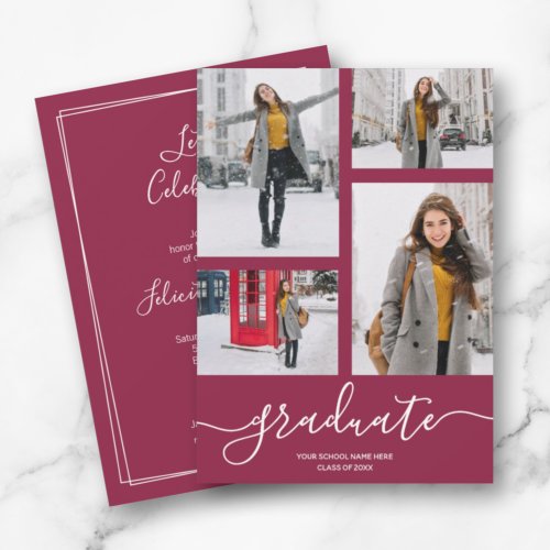 Modern Script 4 Photo Graduation Announcement