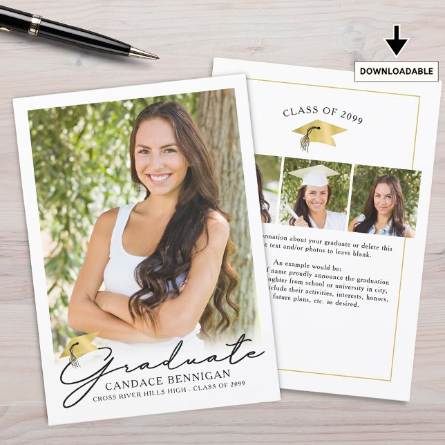 Modern Script 4 Photo Graduation  Announcement (Creator Uploaded)