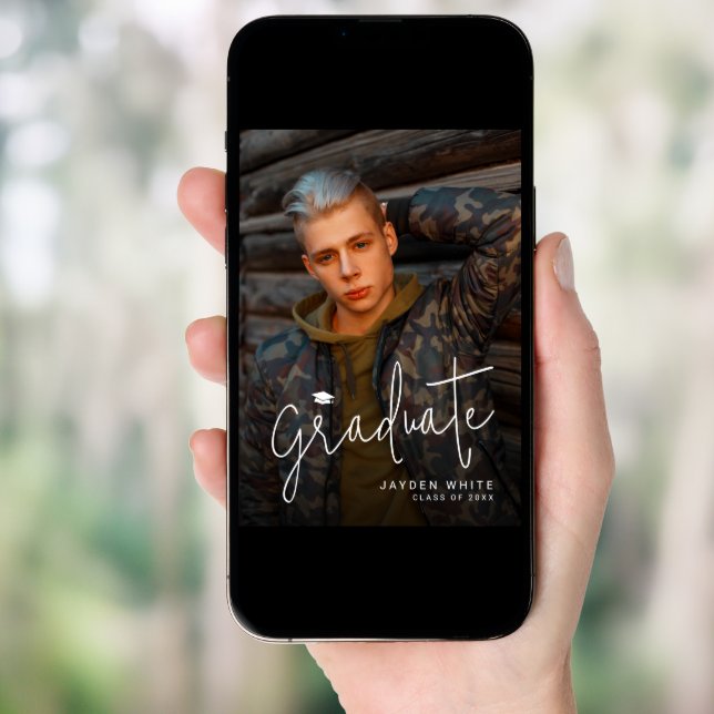 Modern Script 4 Photo Graduation Announcement (Front Digital)
