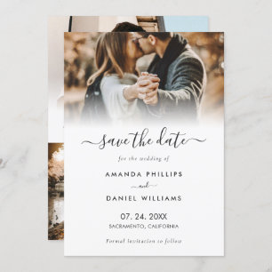 Modern Script 4 Photo Wedding Save The Date Cards