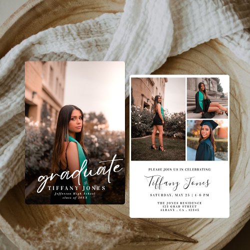 Modern Script 4 Photos Graduation Invitation