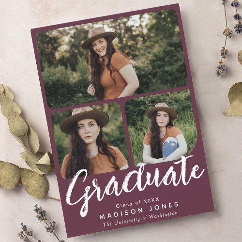 Modern Script 4 Photos Graduation Party Invitation