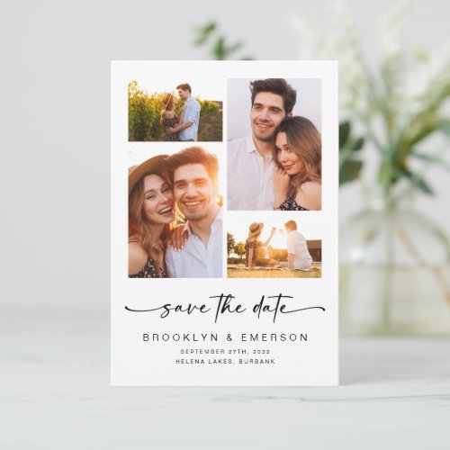 Modern Script  4 Photos Wedding Save The Date