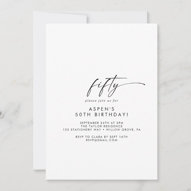 Modern Script 50th Birthday Party Invitation (Front)