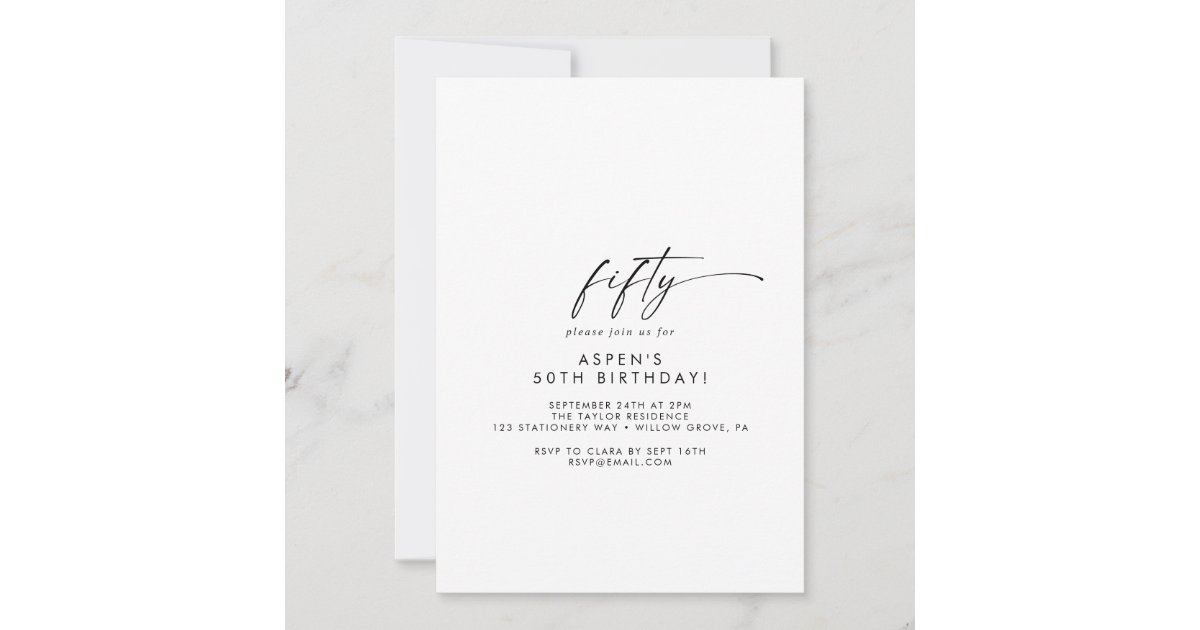 Modern Script 50th Birthday Party Invitation | Zazzle