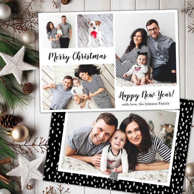 Modern Script 5 Photo Collage Christmas Cards (Creator Uploaded)