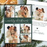 Modern Script 5 Photo Collage Green Christmas Holiday Card<br><div class="desc">Modern Elegant Simple Calligraphy Green and White Script 5 Photo Collage Merry Christmas Holiday Card. This festive, minimalist, five (5) photo holiday greeting card template features a pretty grid photo collage and says „Merry Christmas”! The „Merry Christmas” greeting text is written in a beautiful whimsical swirly hand lettered swash-tail font...</div>
