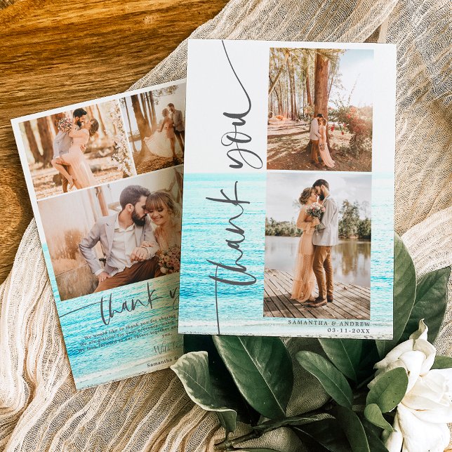 Modern script 5 photos wedding beach thank you (Creator Uploaded)