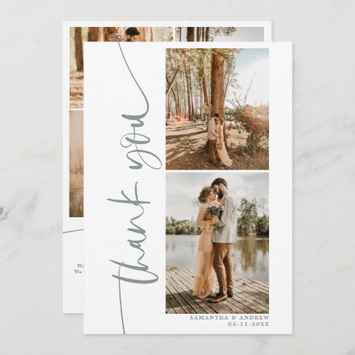 Modern script 5 photos wedding green thank you