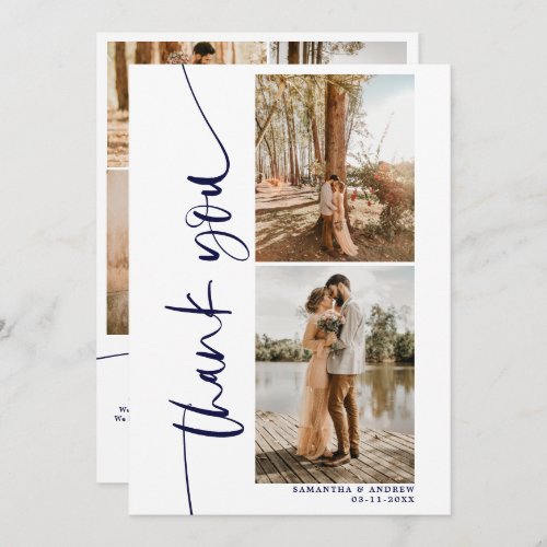 Modern script 5 photos wedding navy thank you