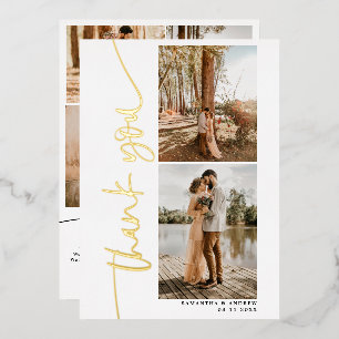 Modern script 5 photos wedding thank you foil invitation