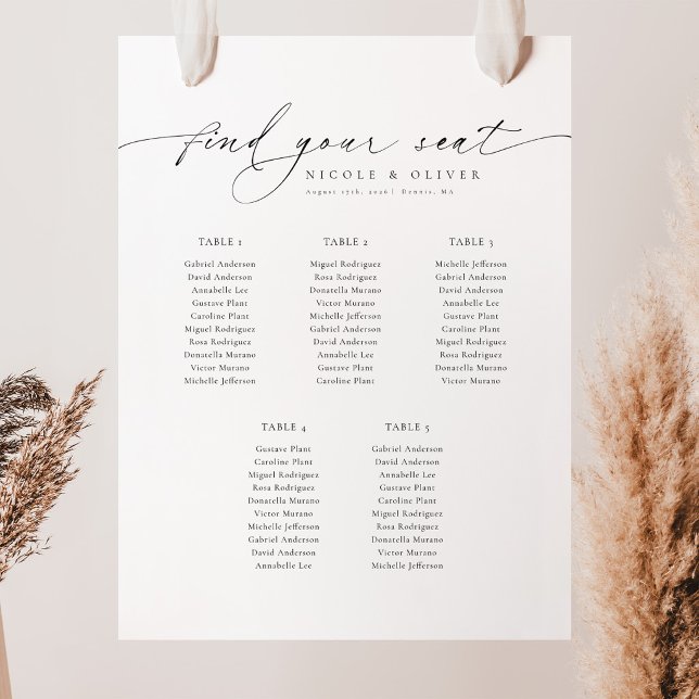 Modern Script 5 Tables Welcome Seating Chart Foam Board (Modern Script 5 Tables Welcome Seating Chart Foam Board)