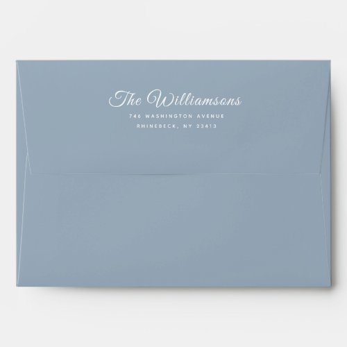 Modern Script 5 x 7 Return Address Dusty Blue Envelope