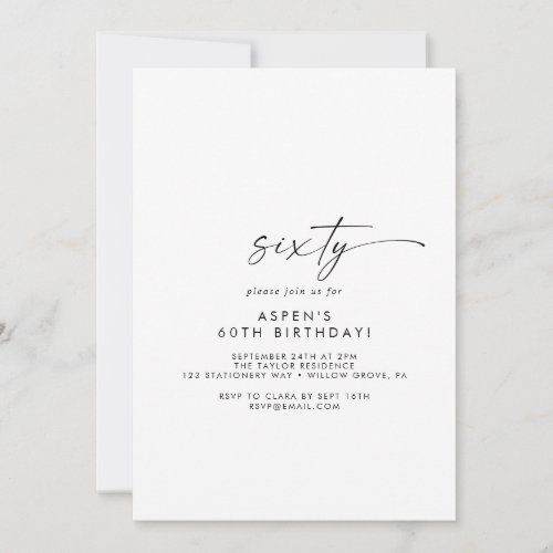 Modern Script 60th Birthday Party Invitation