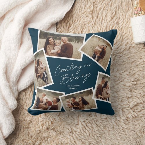 Modern Script 6 Photo Collage Christmas Throw Pillow