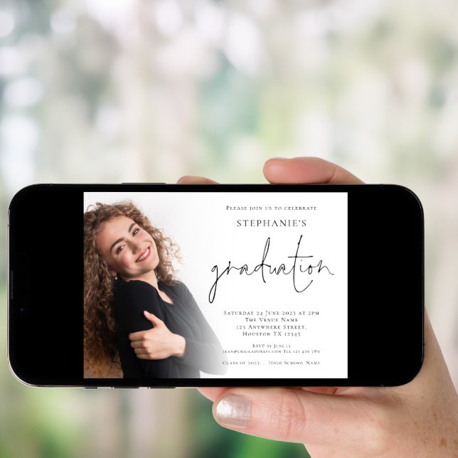 Modern Script 6 Photo Overlay Graduation Party Invitation (Front Digital)