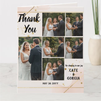 Modern Script 6-Photo Wedding Collage Design Thank You Card