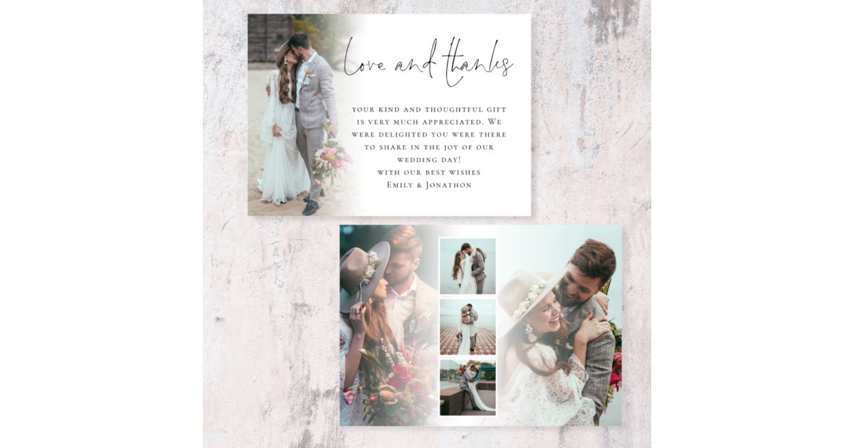 Modern Script 6 Photos Wedding Love Thanks Thank You Card | Zazzle