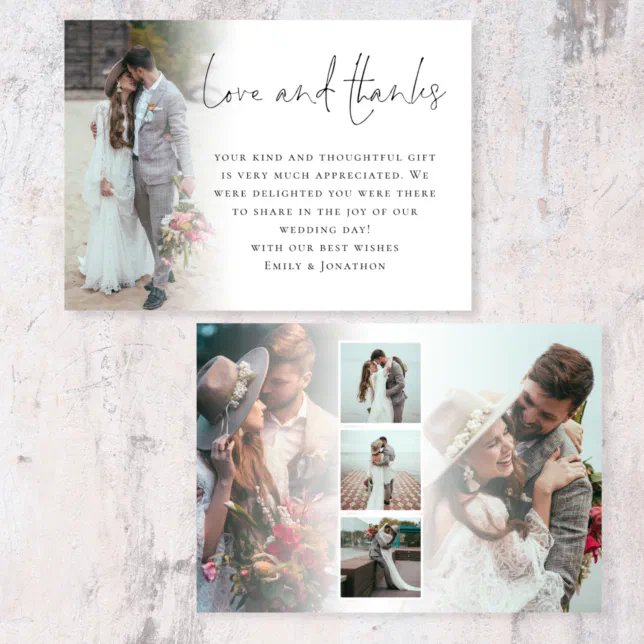 Modern Script 6 Photos Wedding Love Thanks Thank You Card | Zazzle