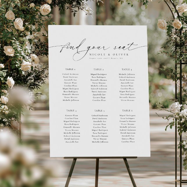 Modern Script 6 Tables Welcome Seating Chart  (Modern Script 6 Tables Welcome Seating Chart, Wedding sign)