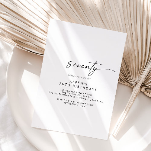 Modern Script 70th Birthday Party Invitation