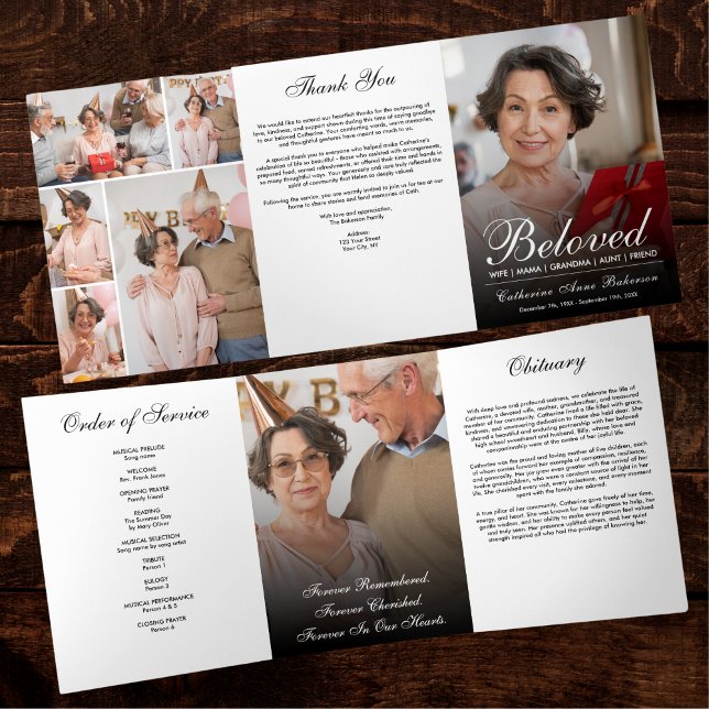 Modern Script 7-Photo Trifold Funeral Program (Creator Uploaded)