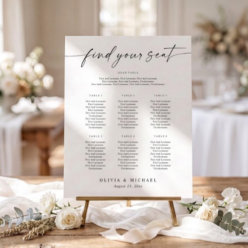 Modern Script 7 Table Small Wedding Seating Chart Foam Board