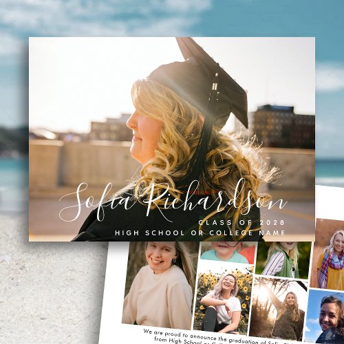 Modern Script 8 Photo Collage Simple Graduation  Announcement