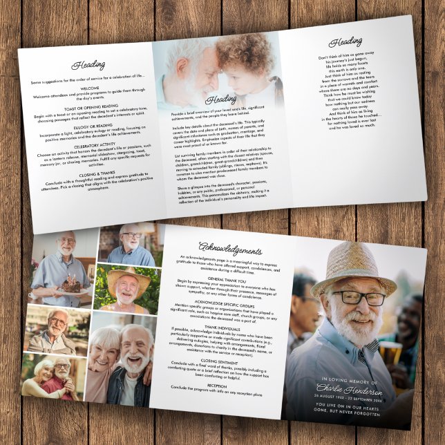 Modern Script 8-Photo Funeral/Memorial Tri-Fold Program (Creator Uploaded)
